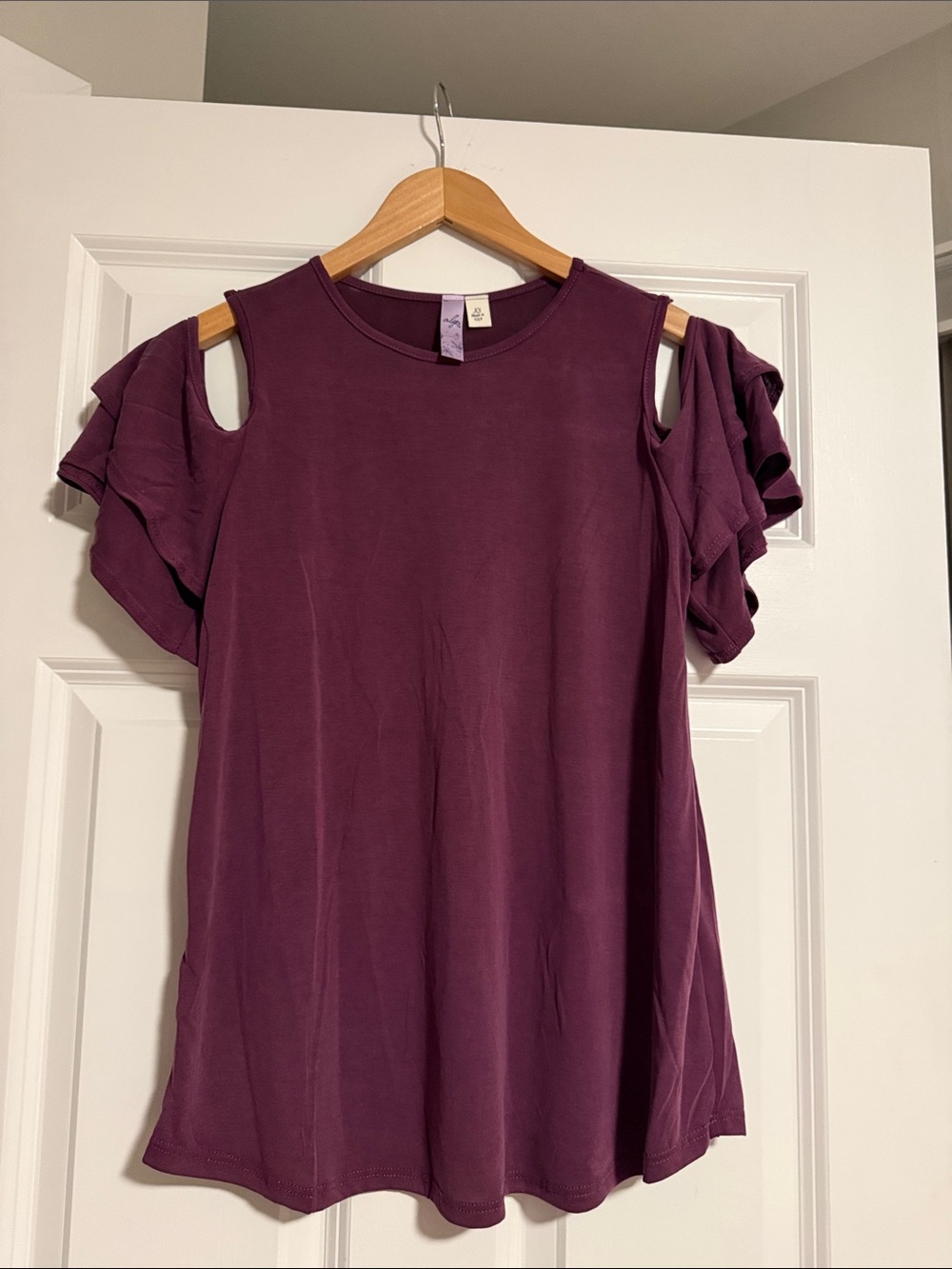 Alya Plum Cold-Shoulder Ruffle Sleeve Top